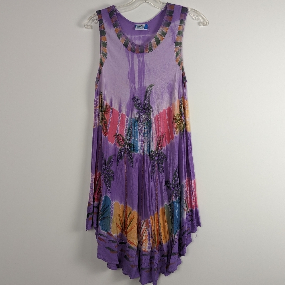 Women's Blue Lagoon Vibrant Tie-Dye Sleeveless Dress - Size M Lagenlook Beach